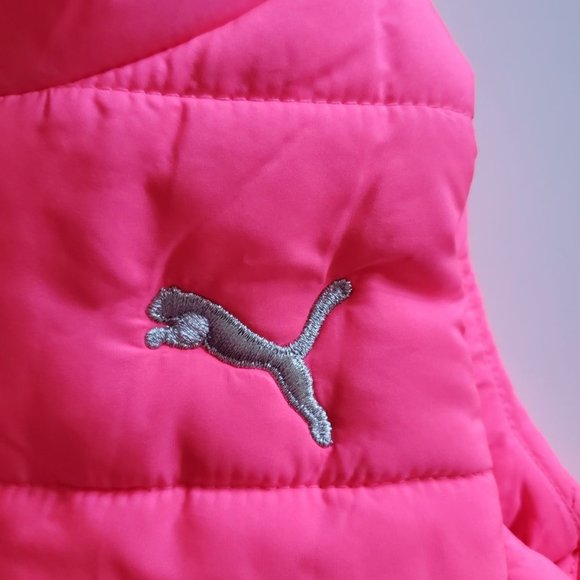 Puma Puffy Vest Bright Pink Embroidered Logo Girls Size 3 XXS - Picture 4 of 8